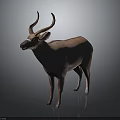 Realistic 3D Model of Standing Brown Antelope With White Spots and Curved Horns