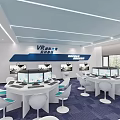 School Modern Computer Lab With White Desks Computers And Large Screen 3d model