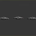 Three Silver Futuristic Spaceships With Blue Red Details Floating On Black Background