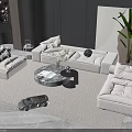 Modern Living Room Interior With White Sofa Marble Coffee Table Green Plant And Area Rug