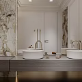Luxurious Bathroom With Gold White Marble Walls And Bathtub