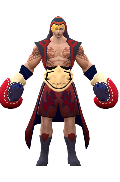 Game Movie Character With Chest Tattoos Red Black Outfit Boxing Gloves Golden Belt And Cloak 3d model