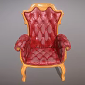 Classic Red Leather Armchair With Wooden Carved Frame Tufted Backrest And Armrests