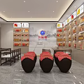 Tobacco and Alcohol Store Interior Design With Shelves With Products Tables Chairs And Jars