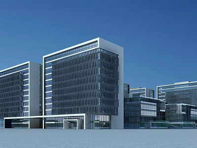 Modern Office Building Complex With Glass Curtain Walls Multiple Structures And Blue Sky 3d model