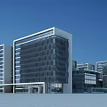 Modern Office Building Complex With Glass Curtain Walls Multiple Structures And Blue Sky 3d model