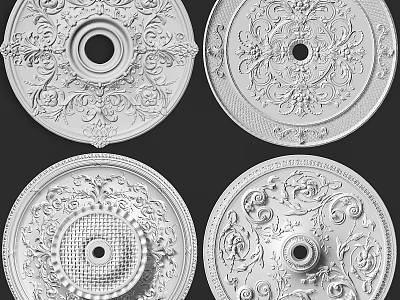 Ornate Ceiling Medallions With Four Distinct Designs 3d model