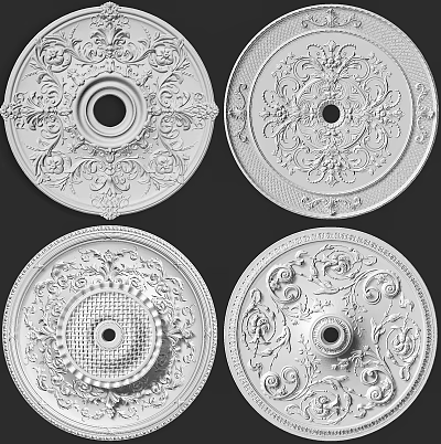 Ornate Ceiling Medallions With Four Distinct Designs 3d model