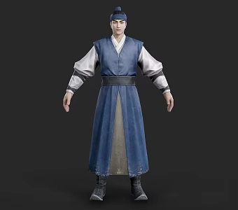 Realistic South Korea Men Korean Hanbok Clothing Hats Ancient Asian Young Men 3d model