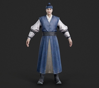 Realistic South Korea Men Korean Hanbok Clothing Hats Ancient Asian Young Men 3d model