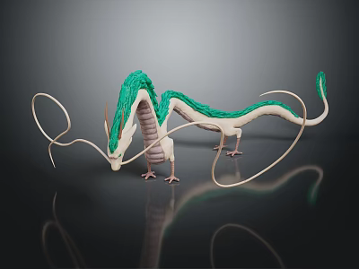 Green and White Dragon Game Movie Character With Long Body and Tail 3d model