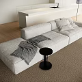 Modern Gray L shaped Sectional Sofa with Throw Blanket Black Side Table on Carpet 3d model