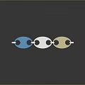 Fashionable Metallic Necklace With Blue Silver Gold Oval Pendants And Chain