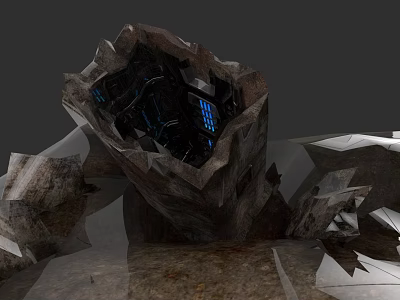 Sci Fi Detailed Futuristic Rock Structure With Mechanical Parts And Blue Illumination 3d model