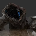 Sci Fi Detailed Futuristic Rock Structure With Mechanical Parts And Blue Illumination
