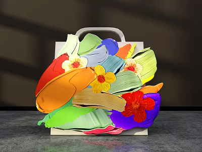 Colorful Floral Tote Bag Check-in Featuring Vibrant Petals and Leaves 3d model