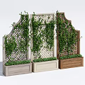 Green Plant Wall With Three Lattice Designs Climbing Vines And Wooden Planters
