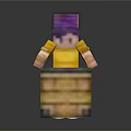 Minecraft Style Character With Purple Hair And Yellow Shirt Interacting With Wooden Chest