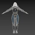 Blonde Woman In Ornate Black And Gold Metallic Armor With Arms Outstretched