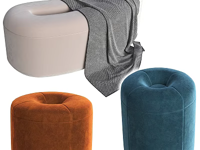 White Orange Blue Velvet Sofa Stools With Padded Seats And Modern Design 3d model