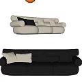 Modern Three Seater Sofa With Plush And Leather Design Black White Cushions