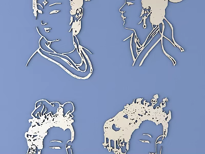 Intricate Carved Female Portrait Artworks on Blue Background With Detailed Designs 3d model