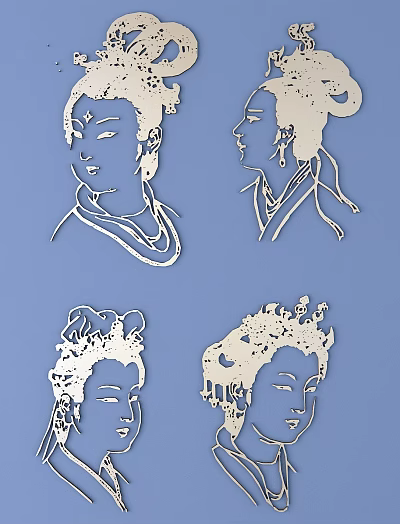 Intricate Carved Female Portrait Artworks on Blue Background With Detailed Designs 3d model