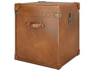 Vintage Brown Leather Trunk With Metal Rivets Lock And Handle 3d model