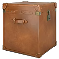 Vintage Brown Leather Trunk With Metal Rivets Lock And Handle