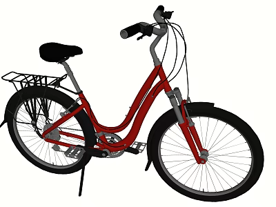 Red Commuter Bicycle With Black Seat Rear Rack And Sturdy Wheels 3d model