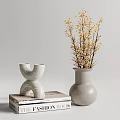 White Ceramic Vases With Dried Flowers On Fashion Book In Minimalist Decor