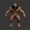 3D Fantasy Character Design Of Muscular Humanoid Werewolf Creature With Fierce Features