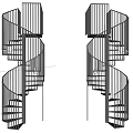 Modern Spiral Staircase With Black Metal Structure And Curved Railings Design