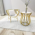 Elegant Leisure Chair With Gold Metal Frame White Cushion And Round Side Table