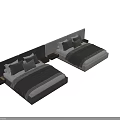 Modern Double Bed With Dark And Light Upholstered Headboard Bedside Table Pillows And Blanket