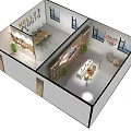 Agricultural Products Display Area with Shelves Fresh Fruits Vegetables and Green Plants