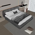 Modern Double Bed Bedroom With Upholstered Headboard White Grey Bedding Wooden Floor Carpet Natural Light
