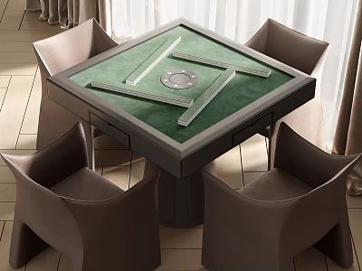 Modern Entertainment Table With Green Surface And Four Brown Comfortable Chairs 3d model
