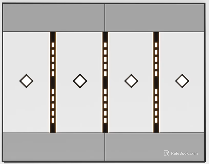 Modern Ceiling Design With Gray Borders White Panels Black Vertical Strips And Diamond Decorations 3d model