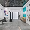 Modern Hair Salon Interior Design With Stylish Chairs Mirrors Turquoise Wall And Sofa