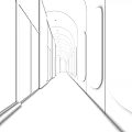 Modern Elevator Hallway Interior With Glass Doors Arched Walls Soft Lighting And Polished Floor