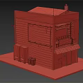 Japanese Style Shop Model With Red Roof Red Vending Machines Blue Trashcan Japanese Sign