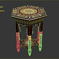 Hexagonal Entertainment Table With Colorful Mosaic Top And Arched Decorative Legs