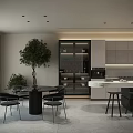 Spacious High Ceiling Living And Dining Room With Elegant Minimalist Interior Design And Cozy Furnishings