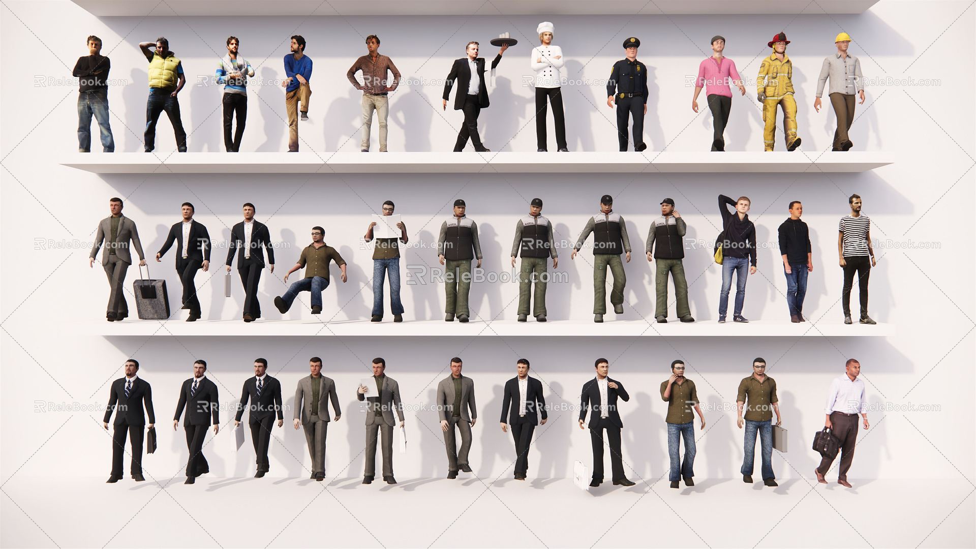 Modern multiplayer business office figure standing man 3d model