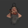 Fierce Red Goblin Game Movie Character With Curved Horns Pointed Ears And Long Gray Beard