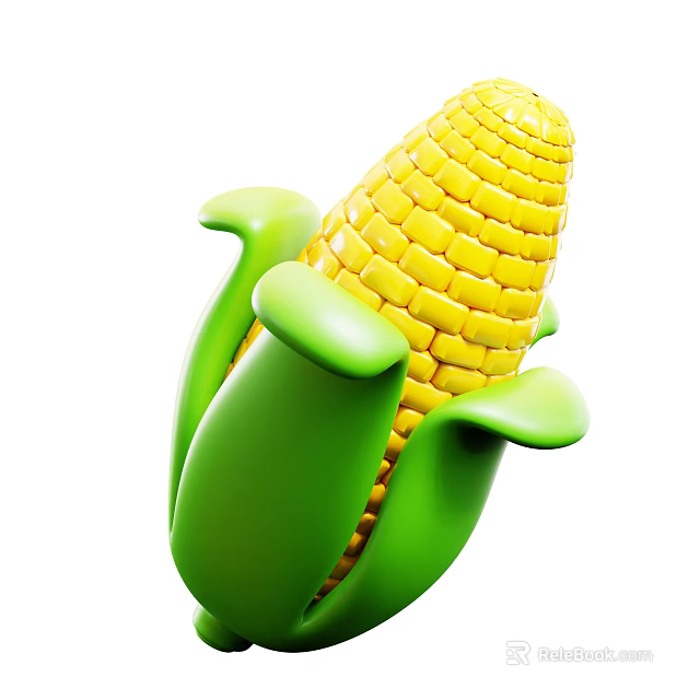 Fresh Yellow Corn With Green Husk And Juicy Kernels On White Background 3d model 