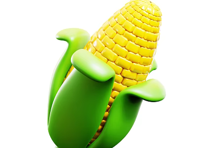 Fresh Yellow Corn With Green Husk And Juicy Kernels On White Background 3d model