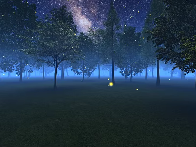 Enchanting Night Forest Scene With Starry Sky Milky Way Fireflies And Tall Trees 3d model