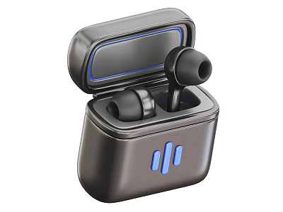 High Quality Black Wireless Earbuds With Portable Charging Case And Blue Accents 3d model
